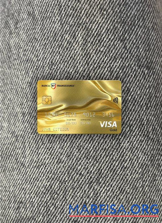 Printable Romania Banca Transilvania bank visa gold card photolook front download for verification